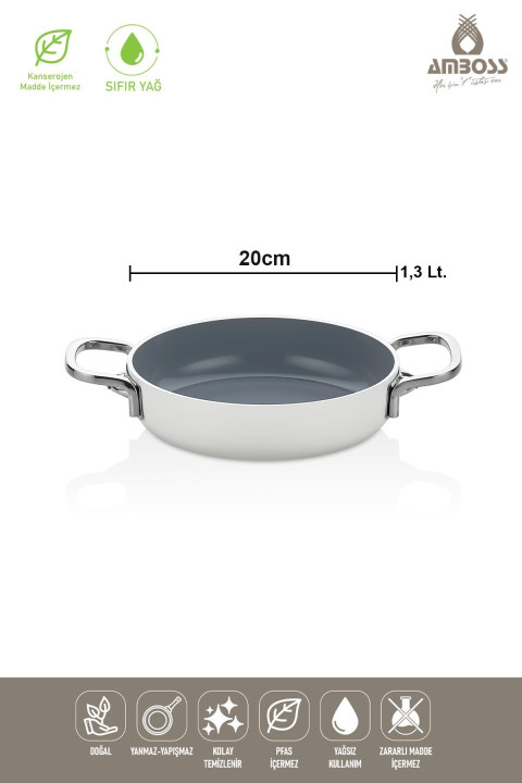 Amboss Sera Nova Yanmaz Yapışmaz Seramik Sahan 20 cm - Beyaz