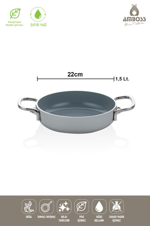 Amboss Sera Nova Yanmaz Yapışmaz Seramik Sahan 22 cm - Gri