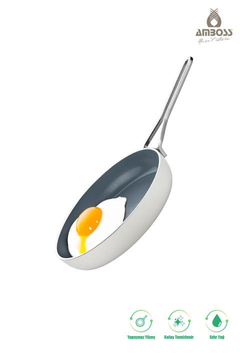 Amboss Sera Nova Yanmaz Yapışmaz Seramik Tava 26 cm - Beyaz