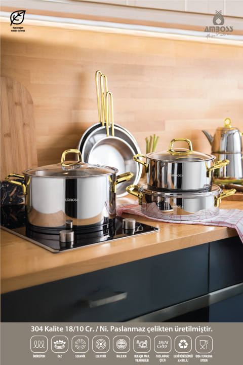 Amboss Diamond 8 Parça Tencere Set - Gold
