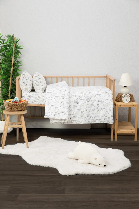 Baby %100 Pamuk Happy Bebek Nevresim Takımı - Beyaz
