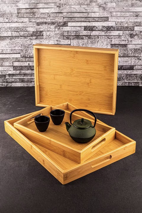 Bambum Marbella 3'lü Bambu Desen Tepsi