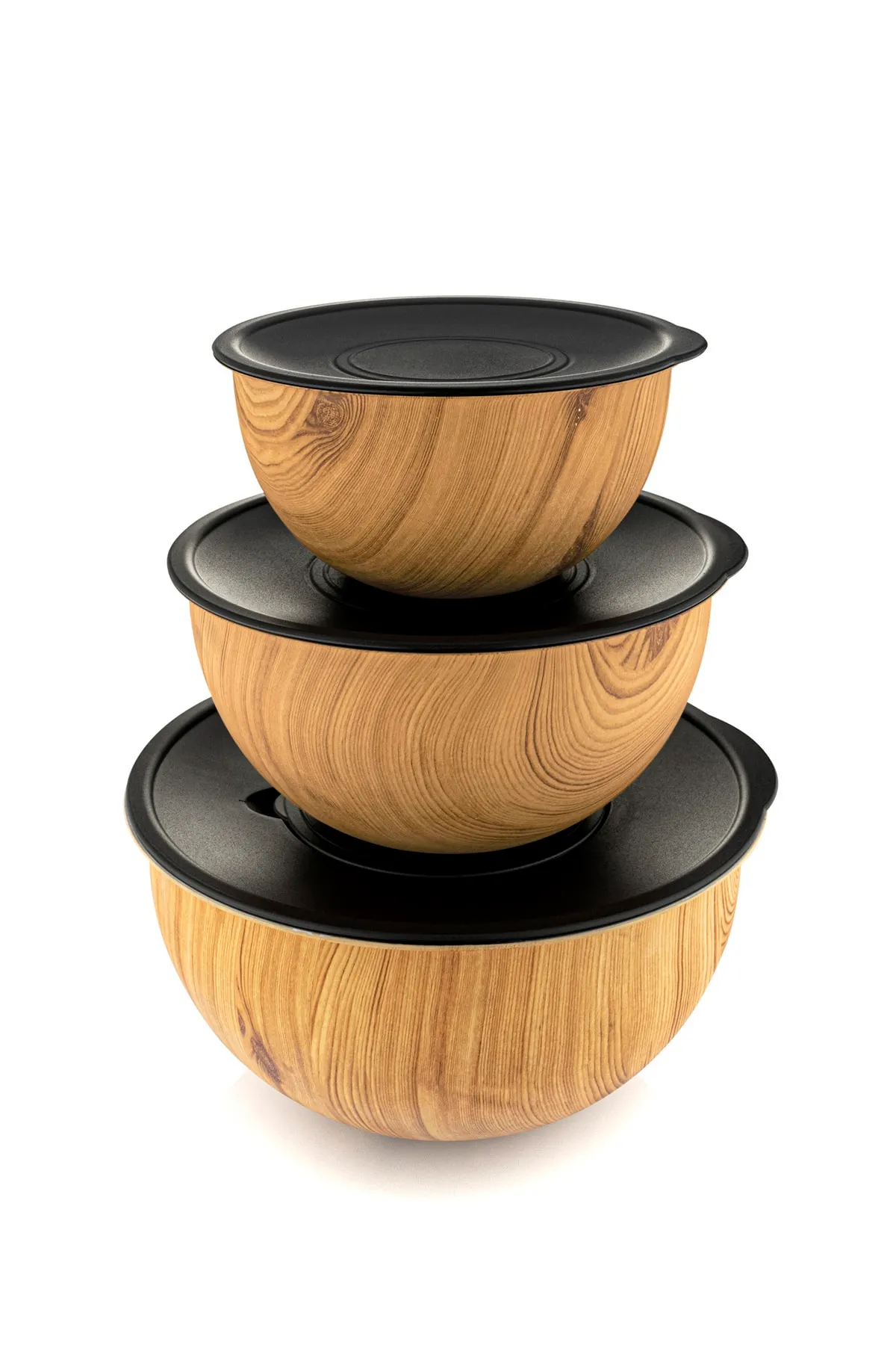 Bambum Rose Wood 3'lü Metal Karıştırma Kabı - Kahverengi