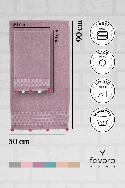 Bella Ponponlu 2'li El Yüz Havlusu - Lila