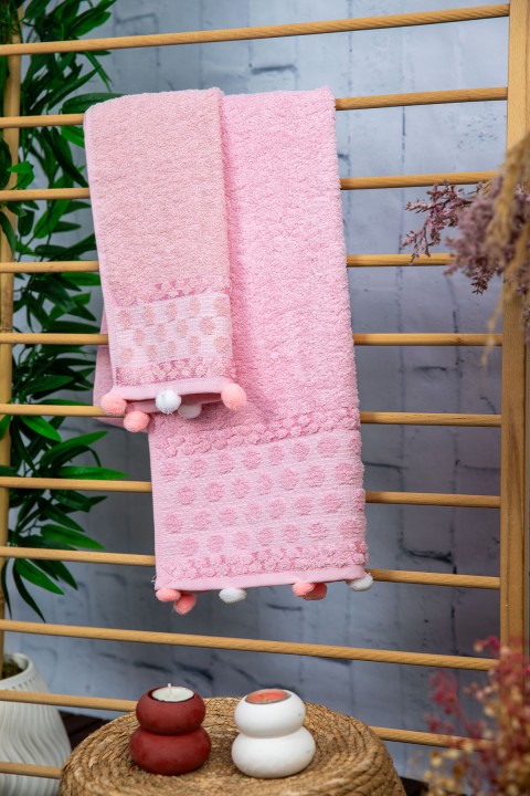 Bella Ponponlu 2'li El Yüz Havlusu - Pembe