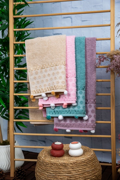 Bella Ponponlu 4'lü Yüz Havlusu 50x90