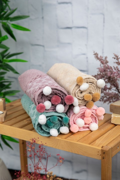 Bella Ponponlu 4'lü Yüz Havlusu 50x90