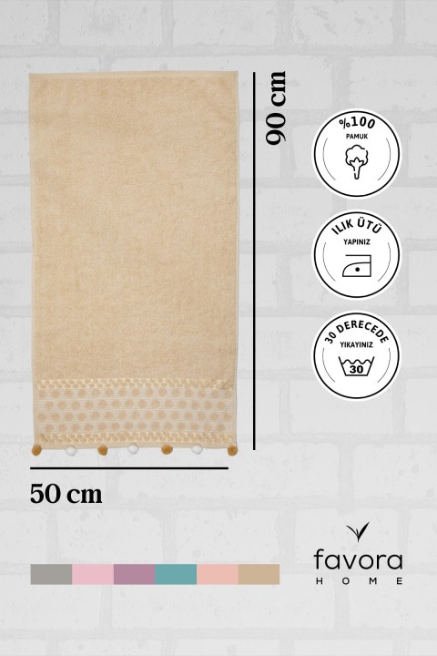 Bella Ponponlu Yüz Havlusu 50x90 - Bej
