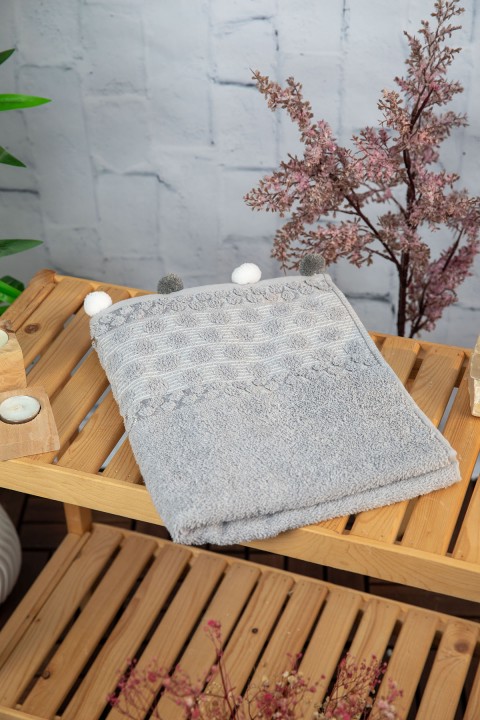 Bella Ponponlu Yüz Havlusu 50x90 - Gri