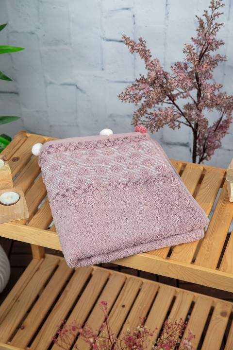 Bella Ponponlu Yüz Havlusu 50x90 - Lila