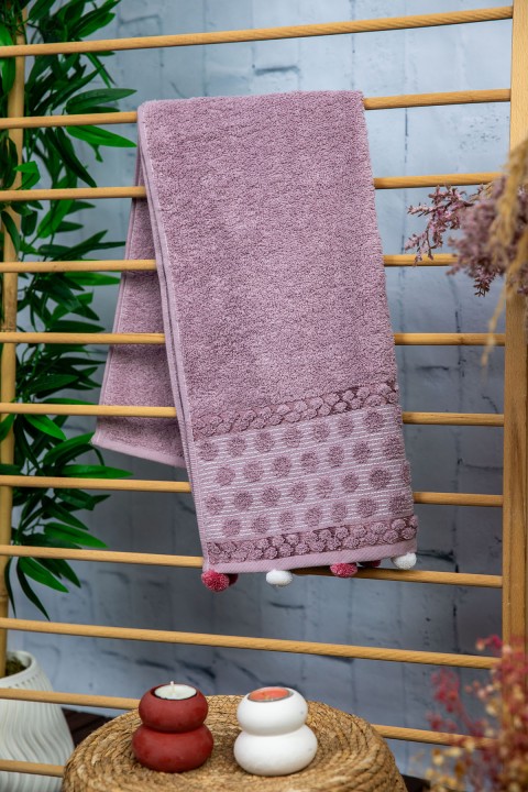 Bella Ponponlu Yüz Havlusu 50x90 - Lila