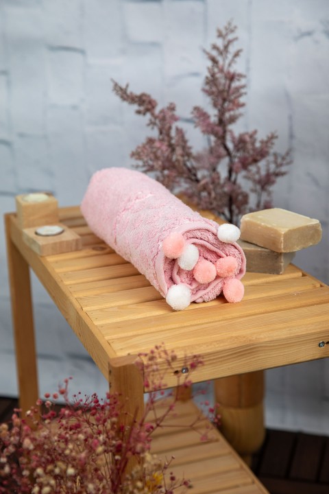 Bella Ponponlu Yüz Havlusu 50x90 - Pembe