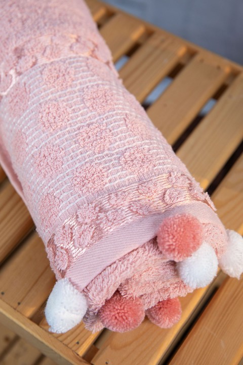 Bella Ponponlu Yüz Havlusu 50x90 - Pudra