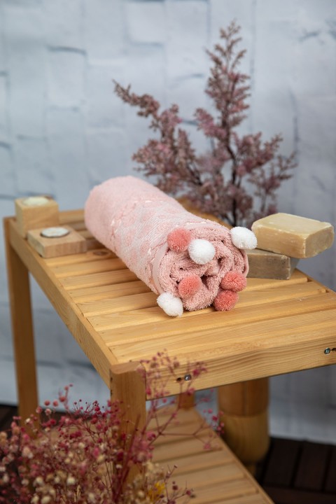 Bella Ponponlu Yüz Havlusu 50x90 - Pudra