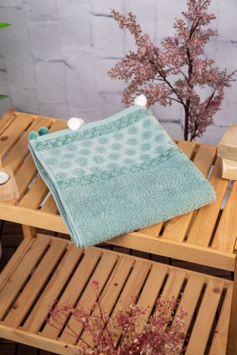 Bella Ponponlu Yüz Havlusu 50x90 - Yeşil