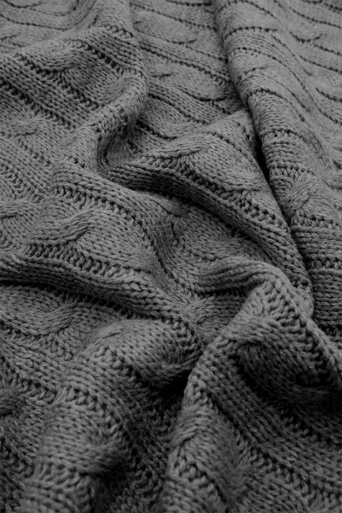 Biocotton Triko Ponponlu Örgü Tv Battaniyesi - Antrasit