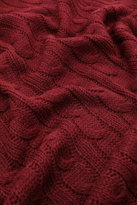 Biocotton Triko Ponponlu Örgü Tv Battaniyesi - Bordo