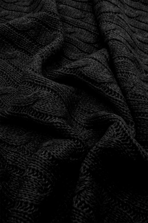 Biocotton Triko Ponponlu Örgü Tv Battaniyesi - Siyah