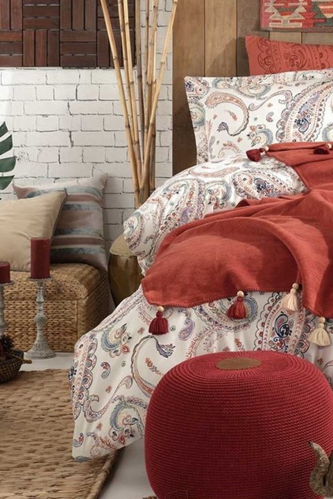 Boho Chic Çift Kişilik Püsküllü Battaniyeli Nevresim Takımı - Tarçın