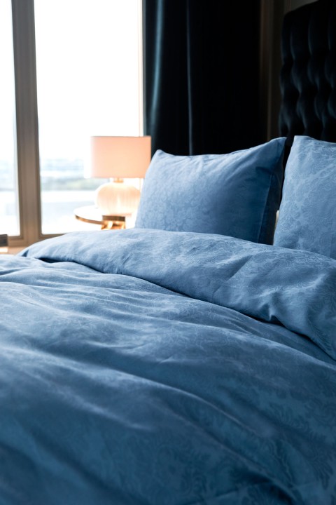 Clair Premium %100 Pamuk Saten Çift Kişilik Nevresim Takımı - Mavi