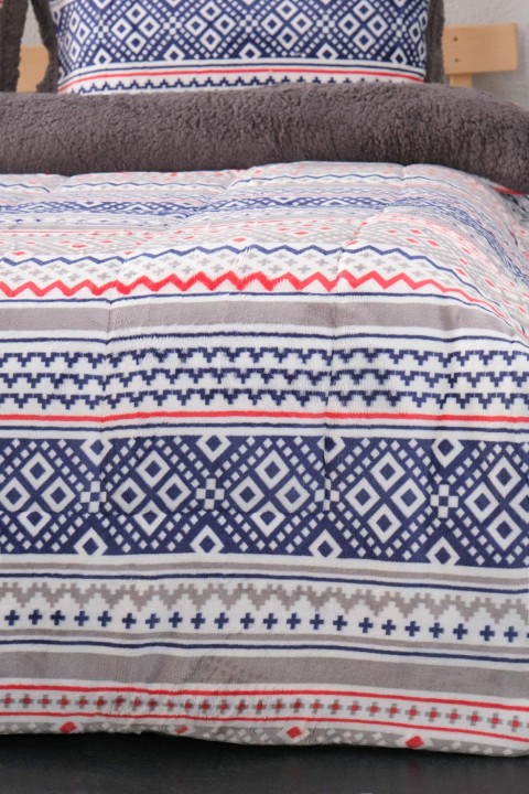 Comforter Etnik Desen Çift Kişilik Battaniye Seti - Lacivert