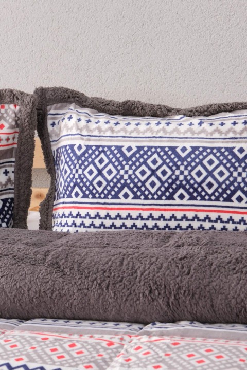 Comforter Etnik Desen Çift Kişilik Battaniye Seti - Lacivert