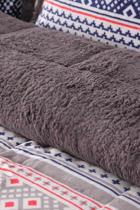 Comforter Etnik Desen Çift Kişilik Battaniye Seti - Lacivert