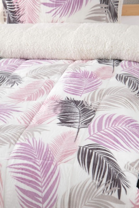 Comforter Yaprak Desen Çift Kişilik Battaniye Seti - Mor