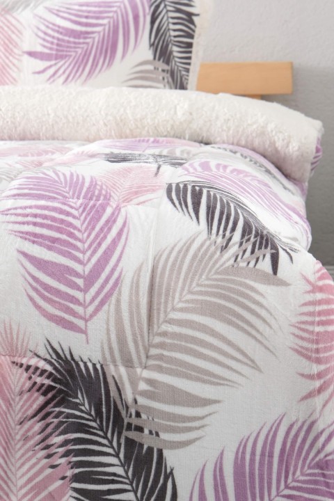 Comforter Yaprak Desen Çift Kişilik Battaniye Seti - Mor