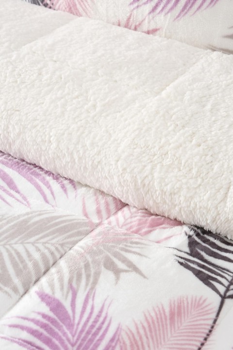 Comforter Yaprak Desen Çift Kişilik Battaniye Seti - Mor