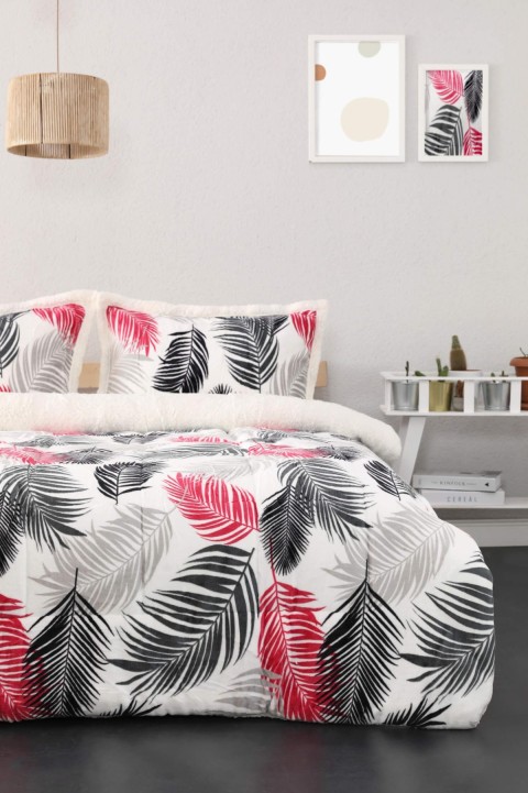 Comforter Yaprak Desen Çift Kişilik Battaniye Seti - Pembe