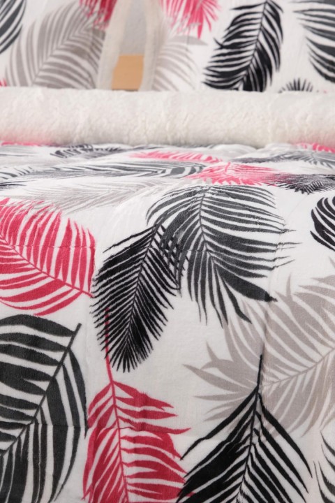 Comforter Yaprak Desen Çift Kişilik Battaniye Seti - Pembe