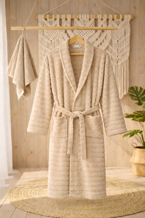 Cottowels Battal Boy 6 Parça %100 Pamuk Aile Bornoz Seti - Bej - Krem