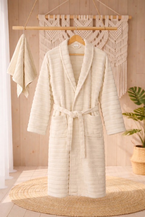 Cottowels Battal Boy 6 Parça %100 Pamuk Aile Bornoz Seti - Gri - Krem