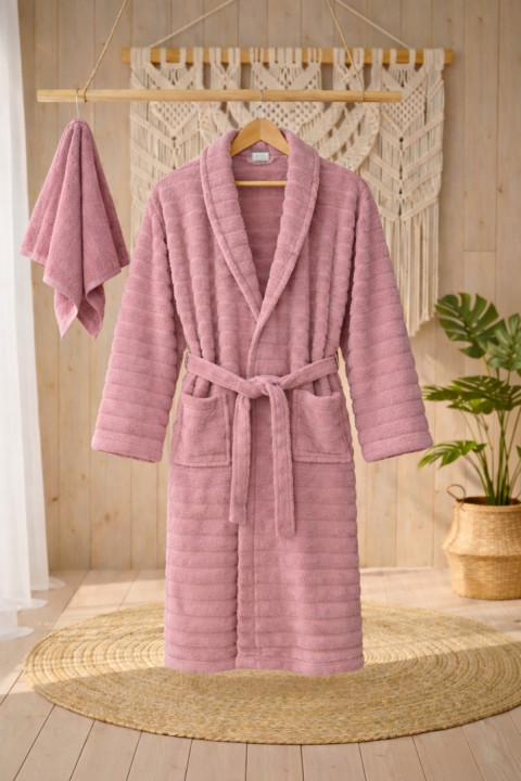 Cottowels Battal Boy 6 Parça %100 Pamuk Aile Bornoz Seti - Gül Kurusu - Krem