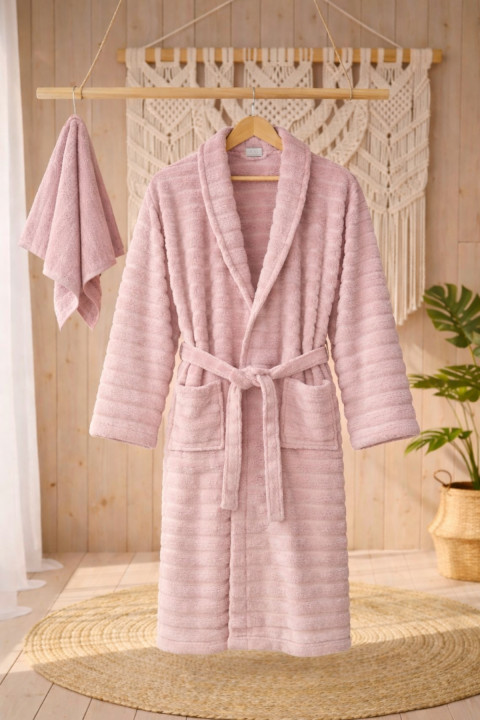 Cottowels Battal Boy 6 Parça %100 Pamuk Aile Bornoz Seti - Pudra - Krem