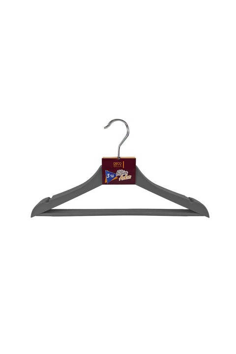 DecoBella 3'lü Ahşap Görünümlü Plastik Askı 50617 - Antrasit