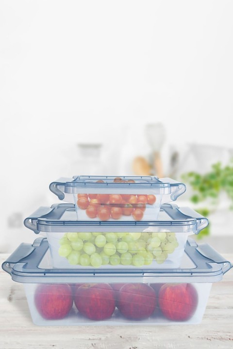 DecoBella 3'lü Kilitli Saklama Kabı Set 81110 - Şeffaf