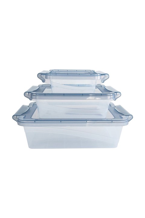 DecoBella 3'lü Kilitli Saklama Kabı Set 81110 - Şeffaf