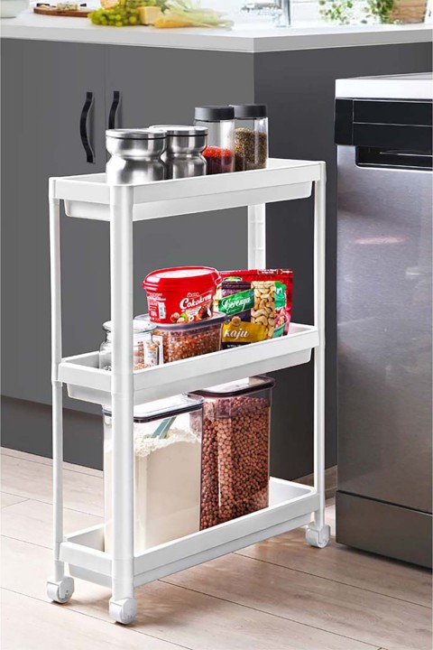 DecoBella Beyaz 3 Katlı Tekerlekli Dar Raf 81507 - Beyaz