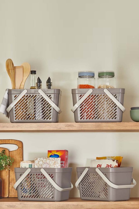 DecoBella Çift Kulplu Çok Amaçlı Sepet 81515 - Gri