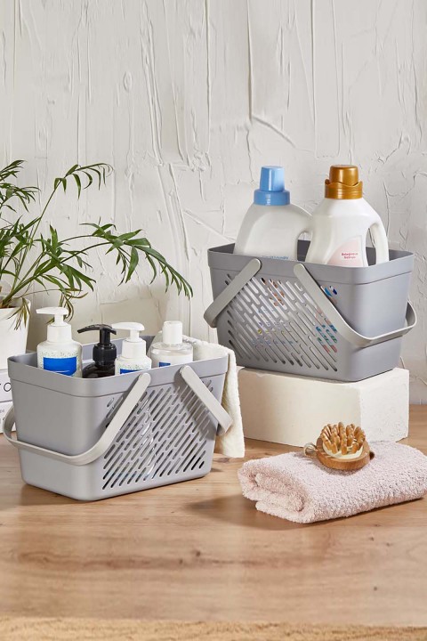 DecoBella Çift Kulplu Çok Amaçlı Sepet 81515 - Gri