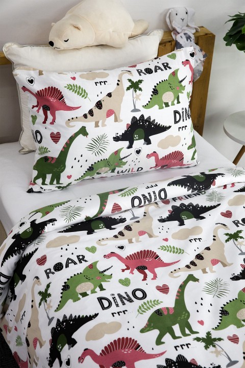 Dino %100 Pamuk Tek Kişilik Nevresim Seti - Yeşil