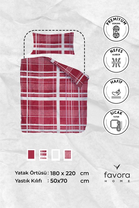 2 Parça Woolly Tek Kişilik Battaniye Yatak Örtüsü Seti - Bordo