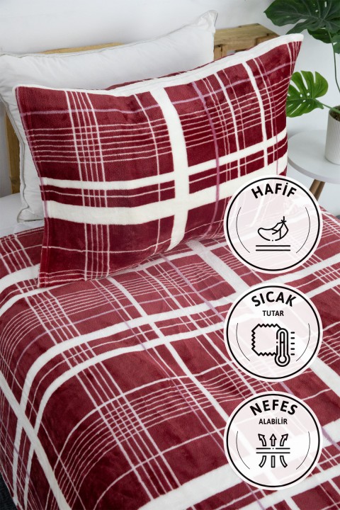 2 Parça Woolly Tek Kişilik Battaniye Yatak Örtüsü Seti - Bordo