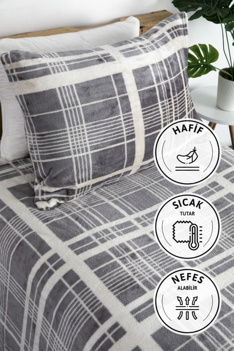 2 Parça Woolly Tek Kişilik Battaniye Yatak Örtüsü Seti - Vizon