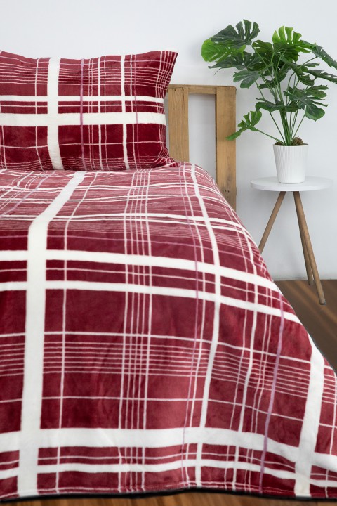 2 Parça Woolly Tek Kişilik Battaniye Yatak Örtüsü Seti - Bordo