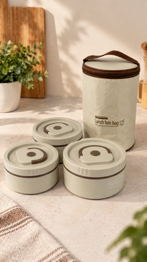 Favora 3'lü Çelik Termoslu Lunch Box Yemek Kabı Seti
