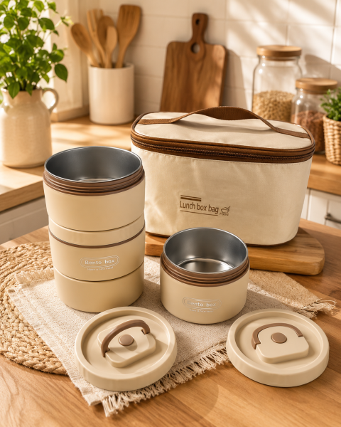 Favora 4'lü Çelik Termoslu Lunch Box Yemek Kabı Seti