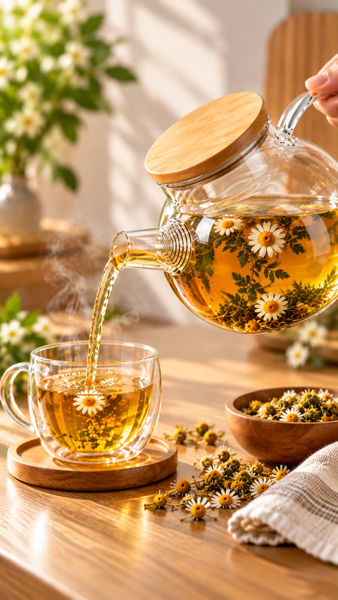 Favora Bambu Kapaklı Süzgeçli Cam Demlik 1000 ml